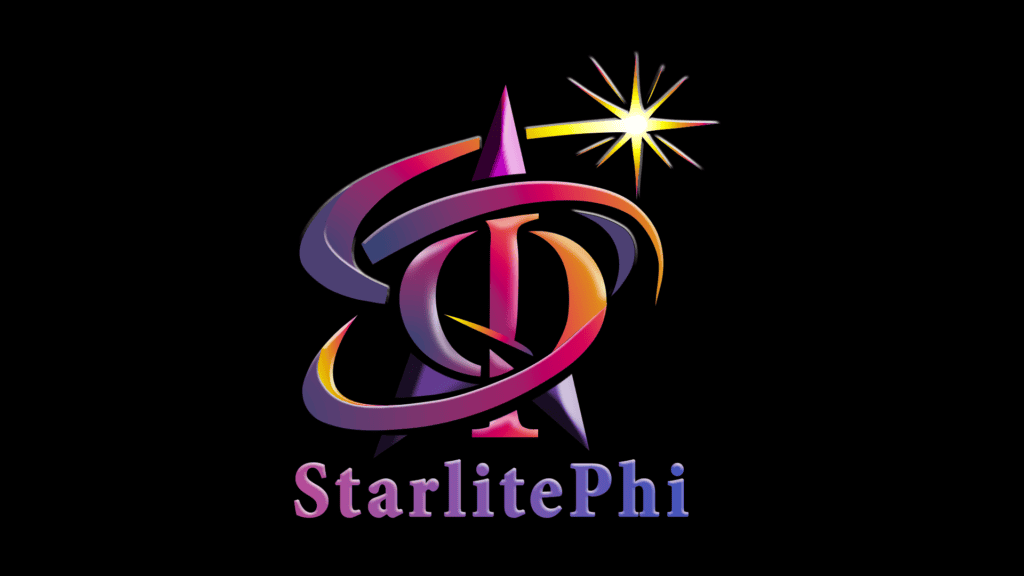 StarlitePhi digital studio logo with star and cosmic design.